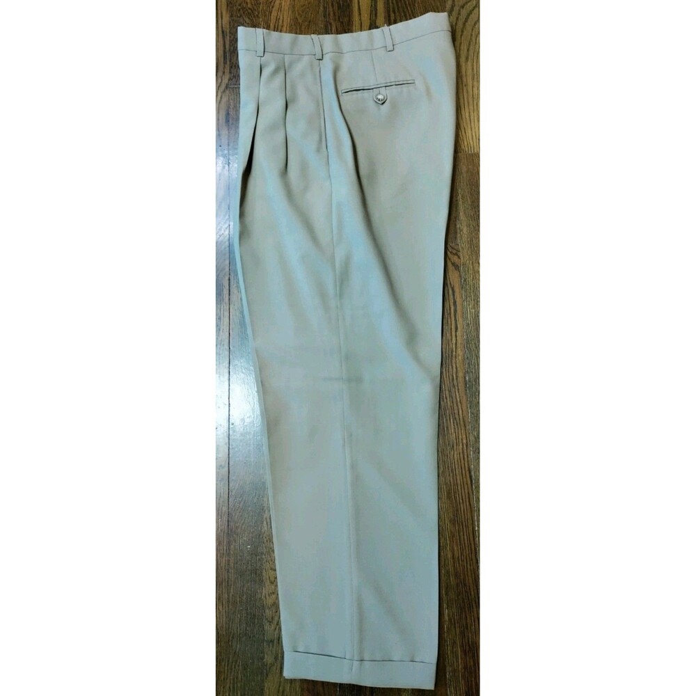 Vintage Pierre Cardin Wool Pants Men's 38x31 Beige Pleated 80s Old Money Cuffs